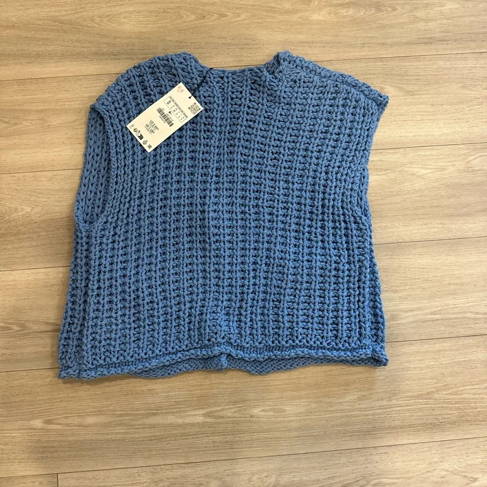Zara Blue Chunky Knit Cardigan Vest - Picture 3 of 3